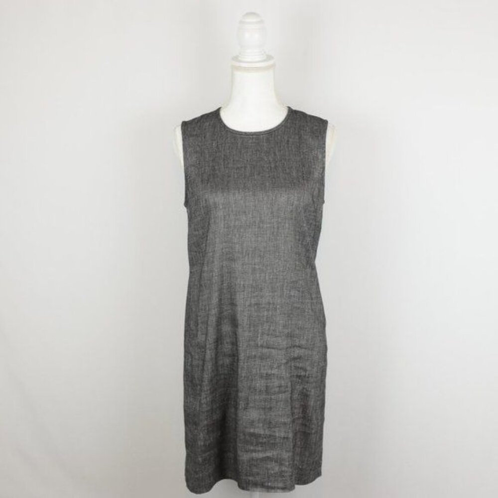 Theory Adraya Women's Small Gray Linen Blend Crewneck Shift Mini Dress